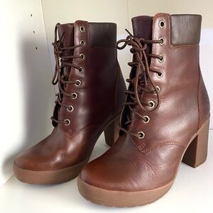 TIMBERLAND RUGGED BOOTS /BROWN/ HIGH HEEL /LACED - SIZE 6 WITH ORTHOLITE